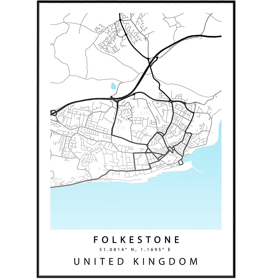 Folkestone Kent street map print — harbour town map wall art poster UK
 - 98types