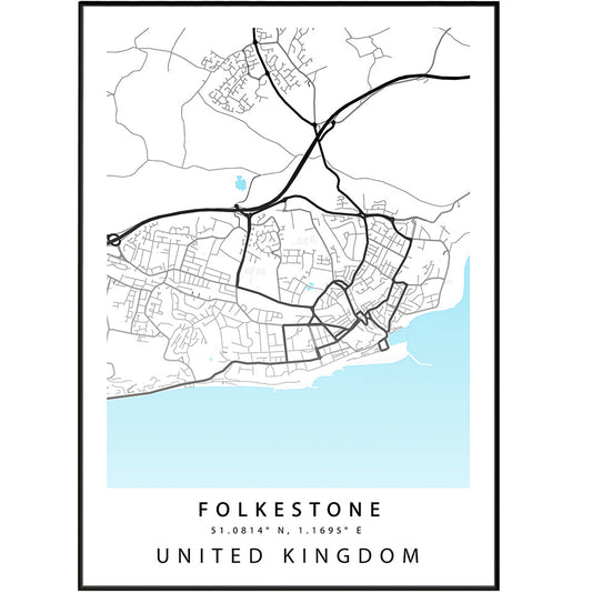 Folkestone Kent street map print — harbour town map wall art poster UK
 - 98types