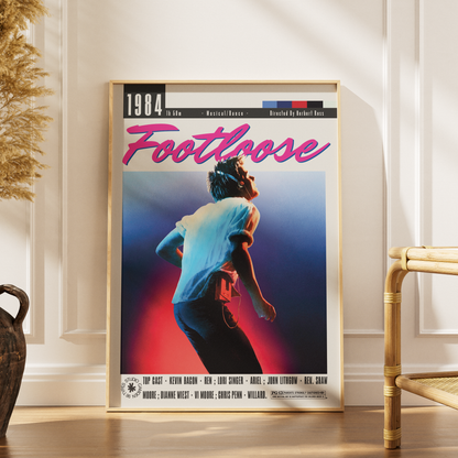 Footloose 1984 Herbert Ross film poster print UK — Kevin Bacon 80s dance classic feel-good wall art 260gsm printed in England Camden Market