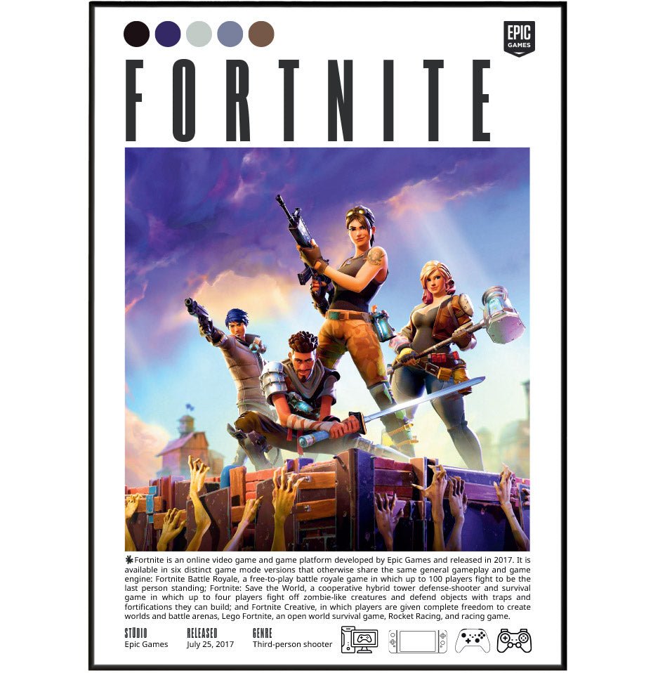 Fortnite 2017 game poster — Epic Games battle royale building Victory Royale wall art print UK
 - 98types