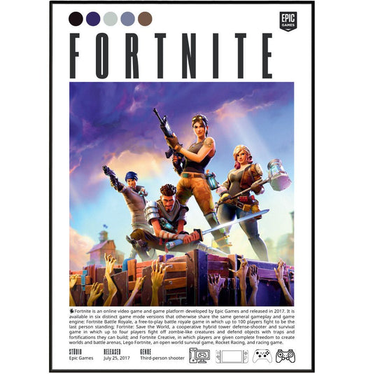Fortnite 2017 game poster — Epic Games battle royale building Victory Royale wall art print UK
 - 98types