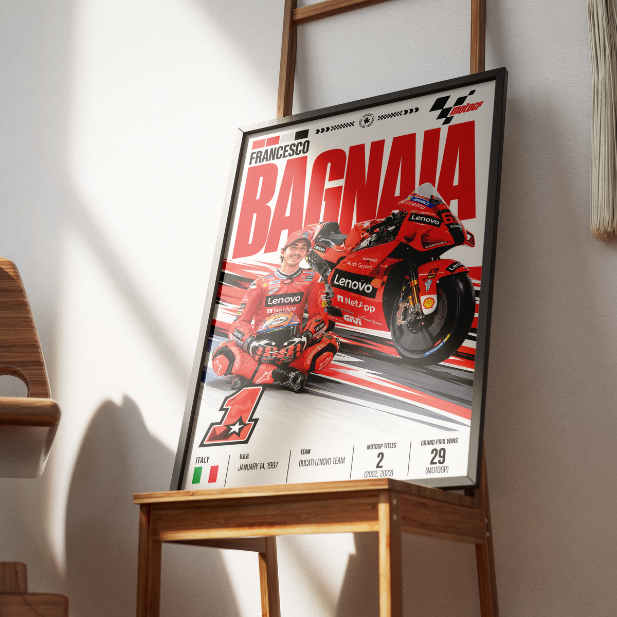 Pecco Bagnaia Ducati MotoGP world champion poster by 98types