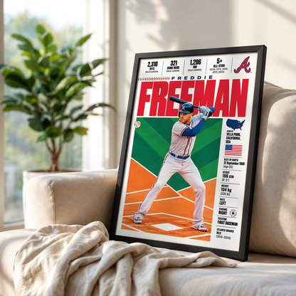 Freddie Freeman poster, Los Angeles Dodgers baseball wall art print in a man cave - 98types