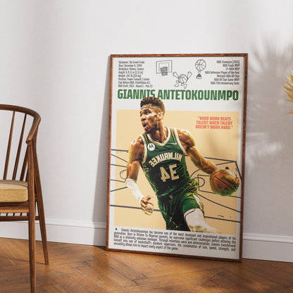 Giannis Antetokounmpo Greek Freak basketball poster — Milwaukee Bucks 2021 champion wall art print UK