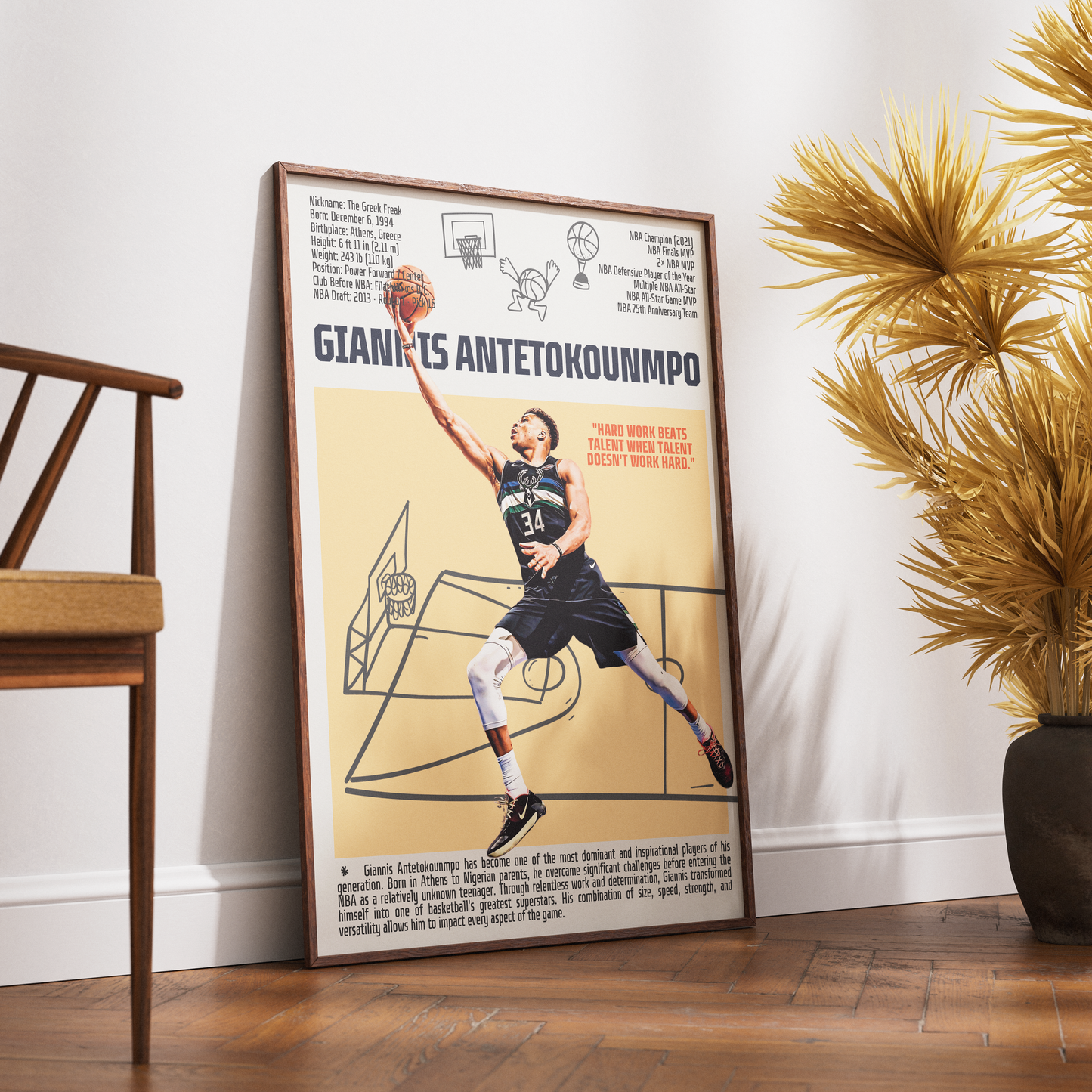 Giannis Antetokounmpo Greek Freak basketball poster — Milwaukee Bucks 2021 champion wall art print UK