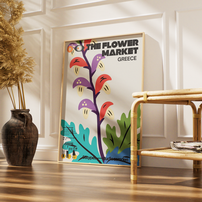 The Flower Market Greece Bears Breeches Acanthus botanical poster print UK — ancient Greek symbol graphic wall art 260gsm printed in England Camden Market