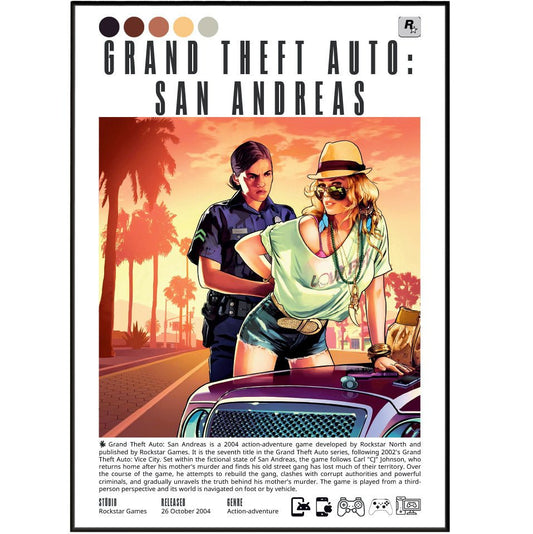 GTA San Andreas 2004 game poster — Rockstar Carl Johnson CJ Los Santos open world wall art print UK
 - 98types