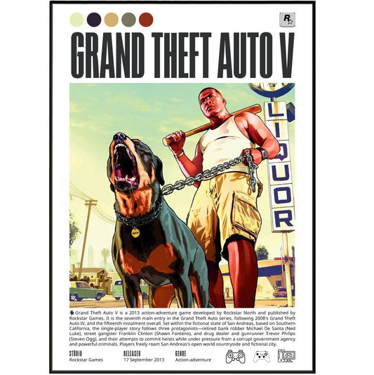 GTA V 2013 game poster — Rockstar Michael Trevor Franklin Los Santos heist wall art print UK
 - 98types