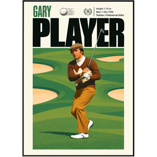 Gary Player poster, South African golf wall art print in a golf clubhouse - 98types