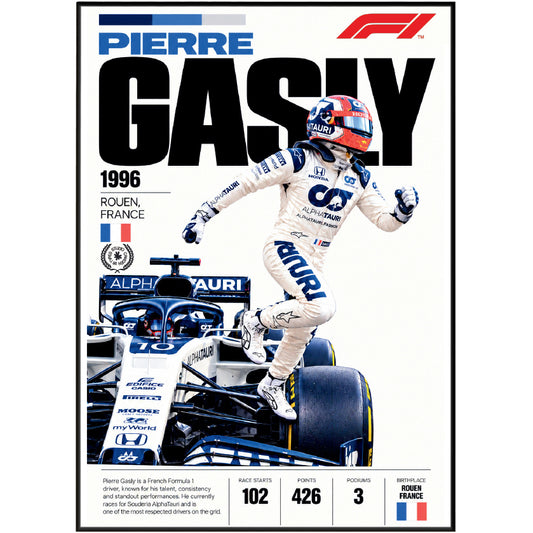 Pierre Gasly French Formula 1 driver poster – F1 wall art by 98types