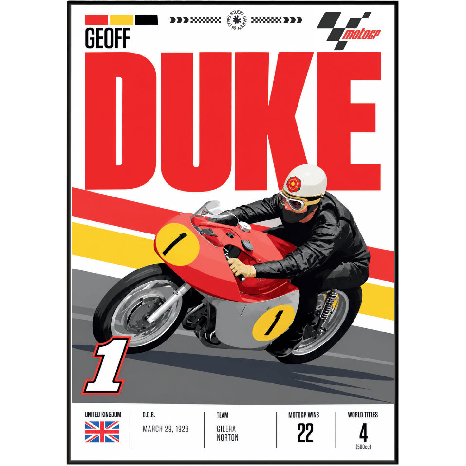 Geoff Duke vintage Norton motorcycle world champion poster