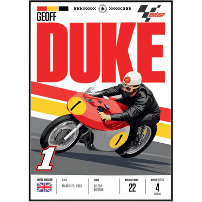 Geoff Duke vintage Norton motorcycle world champion poster