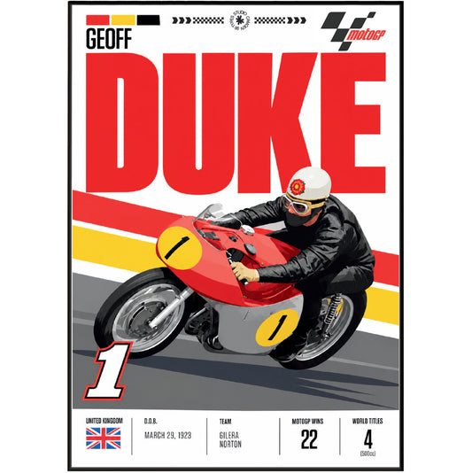 Geoff Duke vintage Norton motorcycle world champion poster