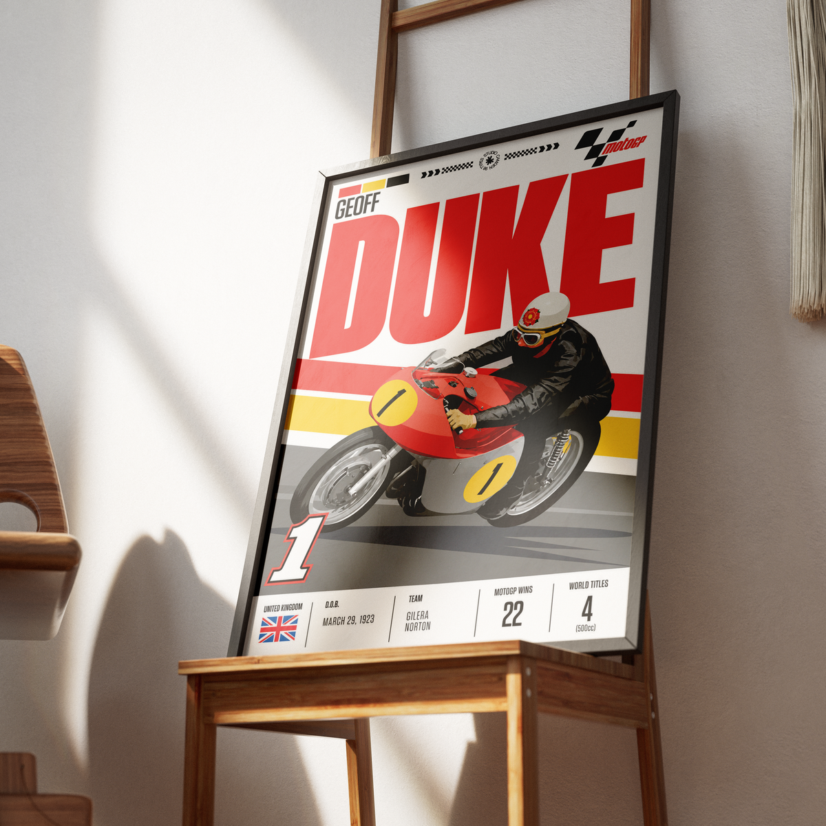 Geoff Duke vintage Norton motorcycle world champion poster