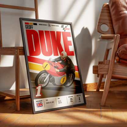 Geoff Duke vintage Norton motorcycle world champion poster