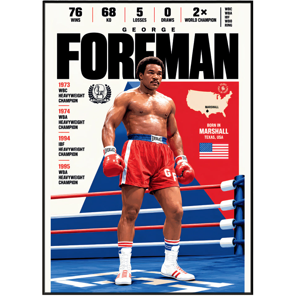 George Foreman poster, American boxing wall art print in a boxing gym - 98types