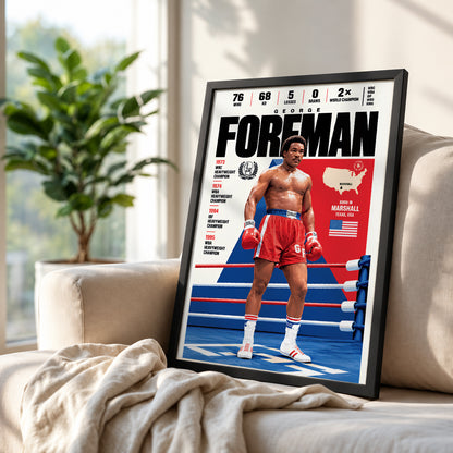 George Foreman poster, American boxing wall art print in a boxing gym - 98types