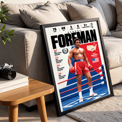 George Foreman poster, American boxing wall art print in a boxing gym - 98types