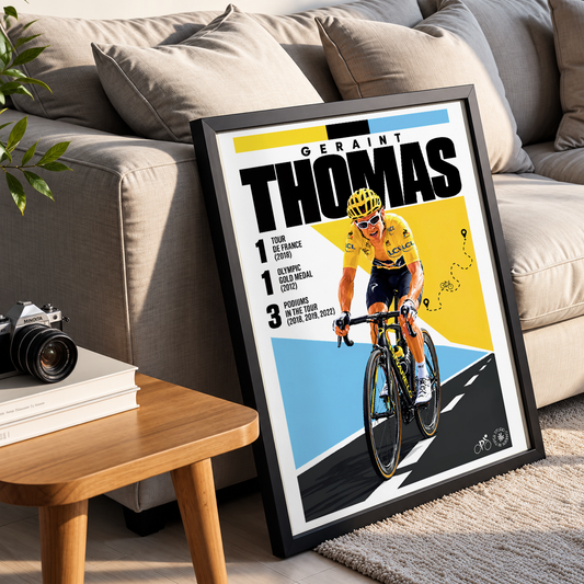 Geraint Thomas poster, Welsh cycling wall art print in a pain cave - 98types