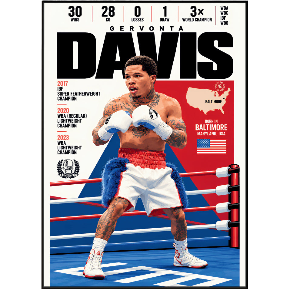 Gervonta Davis poster, American boxing wall art print in a home office - 98types