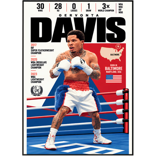 Gervonta Davis poster, American boxing wall art print in a home office - 98types