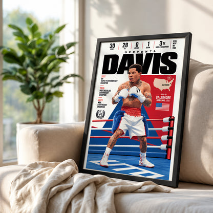 Gervonta Davis poster, American boxing wall art print in a home office - 98types