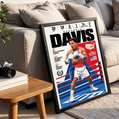 Gervonta Davis poster, American boxing wall art print in a home office - 98types
