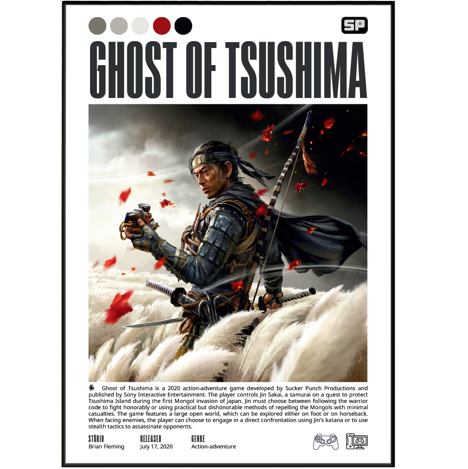 Ghost of Tsushima 2020 game poster — Jin Sakai samurai feudal Japan wall art print UK