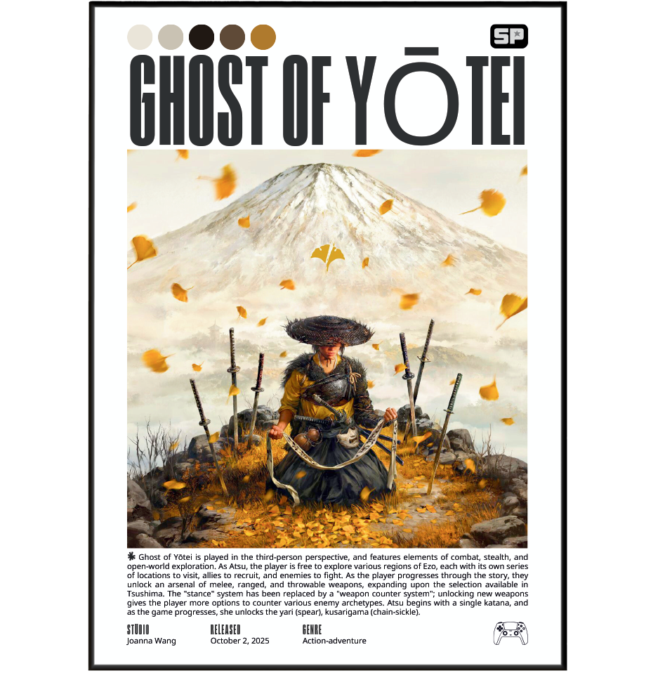 Ghost of Yotei 2025 game poster — Atsu Ezo Hokkaido samurai wall art print UK
