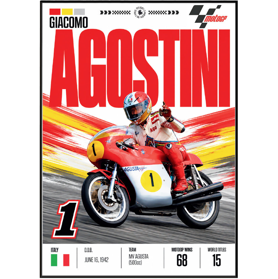 Giacomo Agostini MV Agusta 15x world champion motorcycle poster