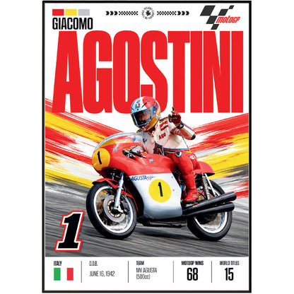 Giacomo Agostini MV Agusta 15x world champion motorcycle poster