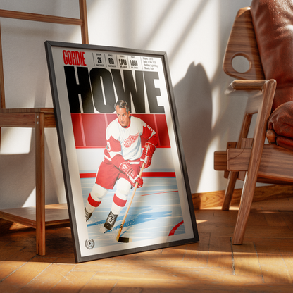 Gordie Howe poster, Detroit Red Wings NHL ice hockey wall art print in a sports bar - 98types