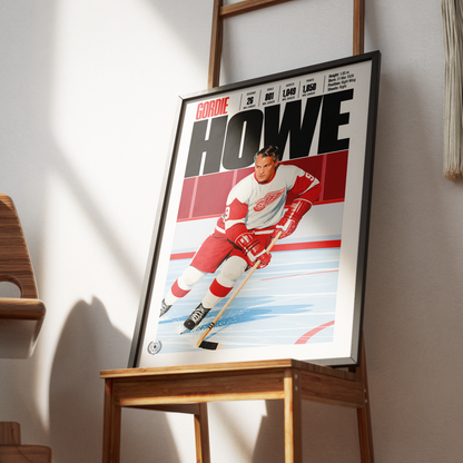 Gordie Howe poster, Detroit Red Wings NHL ice hockey wall art print in a sports bar - 98types