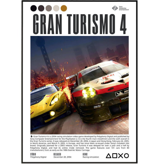 Gran Turismo 4 2004 game poster — Polyphony Digital racing simulation PS2 wall art print UK - 98types