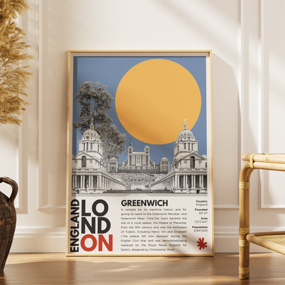 Greenwich illustration poster — Royal Observatory Meridian Line maritime heritage London wall art print UK
