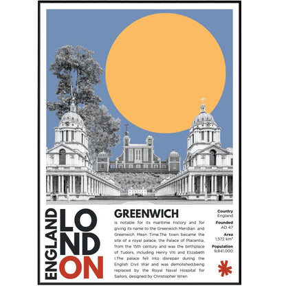 Greenwich illustration poster — Royal Observatory Meridian Line maritime heritage London wall art print UK
