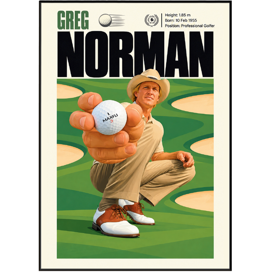 Greg Norman poster, Australian golf wall art print in a living room - 98types