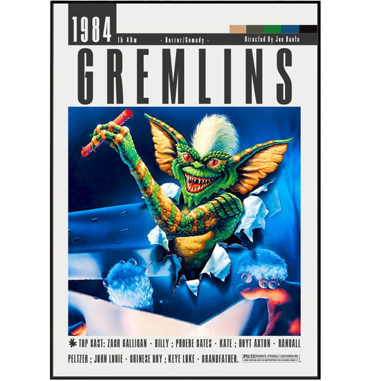 Gremlins 1984 horror comedy film poster — Joe Dante Gizmo Stripe Mogwai Christmas rules wall art print UK
