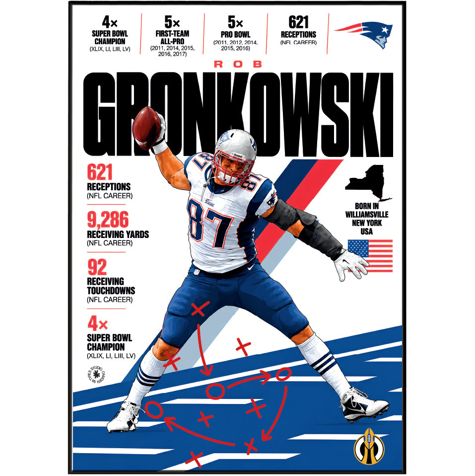 Rob Gronkowski Patriots Powerhouse infographic poster, NFL stats wall art print - 98types
