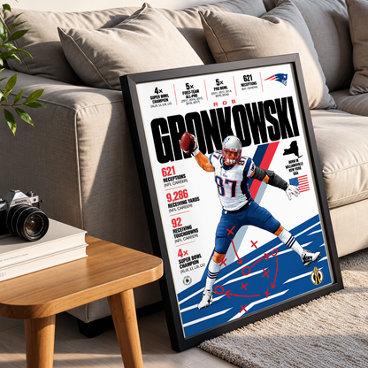 Rob Gronkowski Patriots Powerhouse infographic poster, NFL stats wall art print - 98types