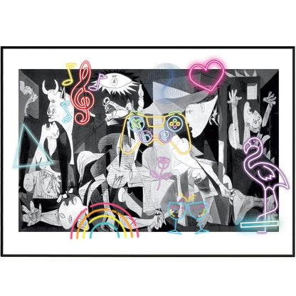 Guernica neon art poster — Picasso 1937 anti-war masterpiece neon pop art wall decoration UK
