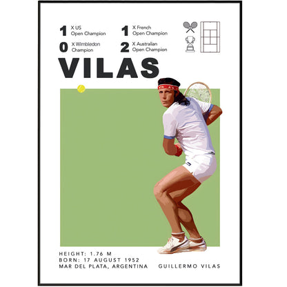 Guillermo Vilas Argentine tennis legend poster wall art print UK
