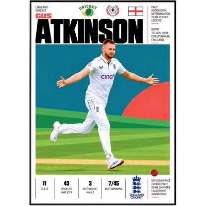 Gus Atkinson cricket poster wall art print by 98types