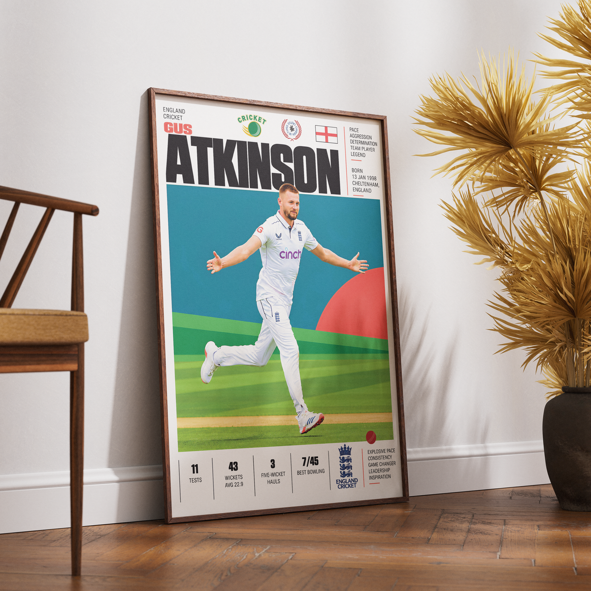 Gus Atkinson cricket poster wall art print by 98types