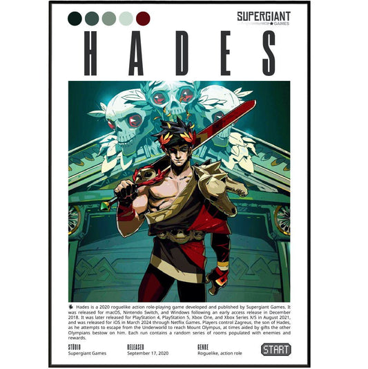 Hades 2020 game poster — Supergiant Zagreus Greek gods roguelike wall art print UK
 - 98types