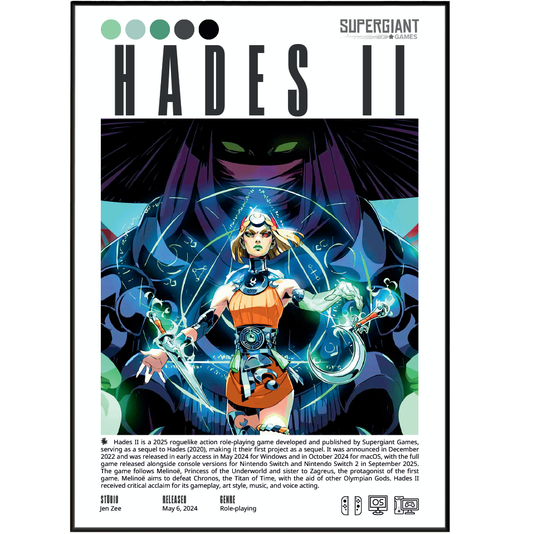 Hades II game poster — Melinoe Hecate Greek mythology roguelike wall art print UK
