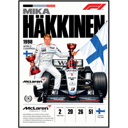 Mika Hakkinen Flying Finn Formula 1 world champion poster by 98types