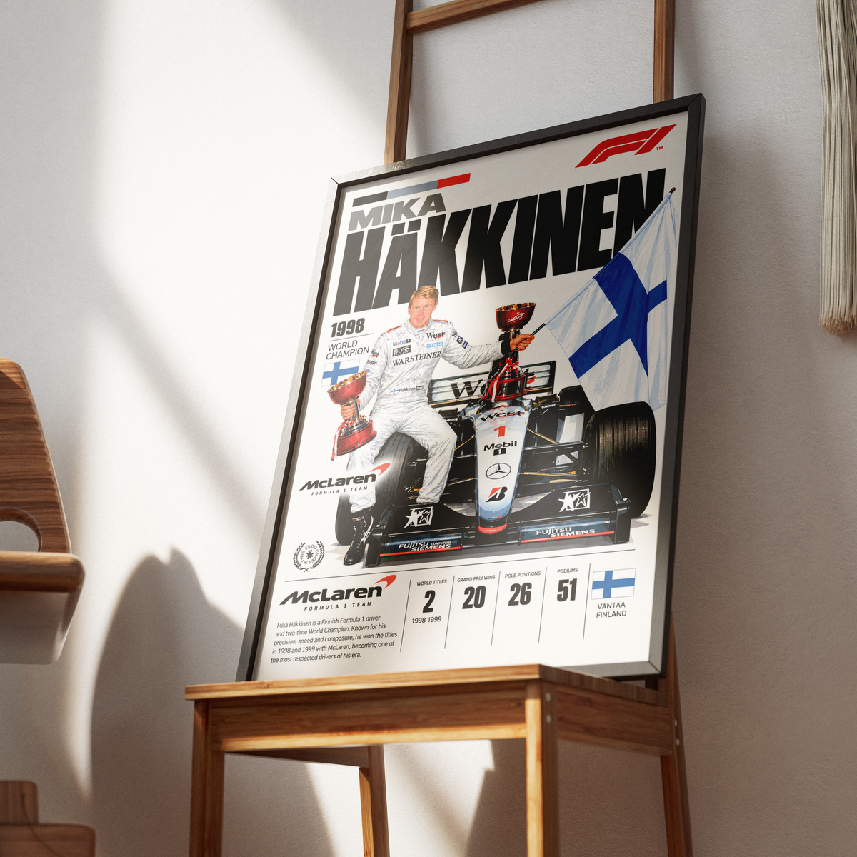 Mika Hakkinen Flying Finn Formula 1 world champion poster by 98types