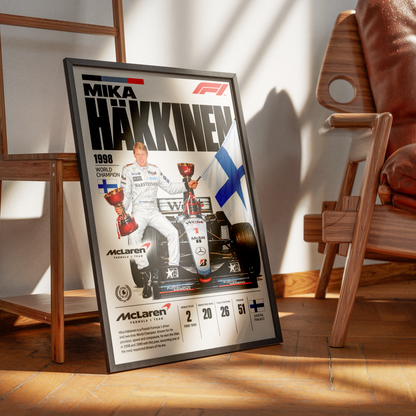 Mika Hakkinen Flying Finn Formula 1 world champion poster by 98types