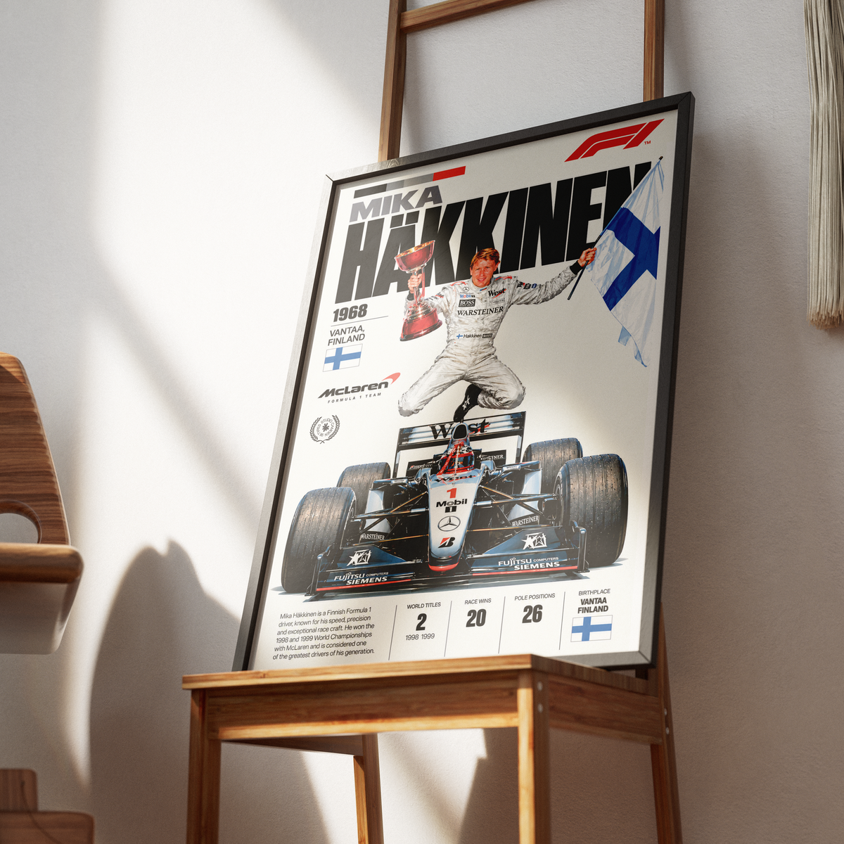 Mika Hakkinen Flying Finn Formula 1 world champion poster by 98types